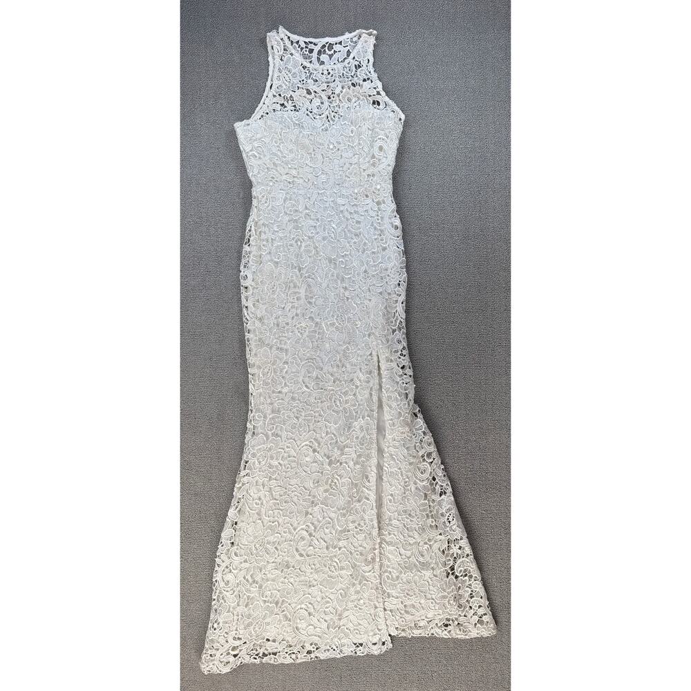 Lulus Formal Dress Floral Crochet Lace Wedding Bridal Full Length White Small